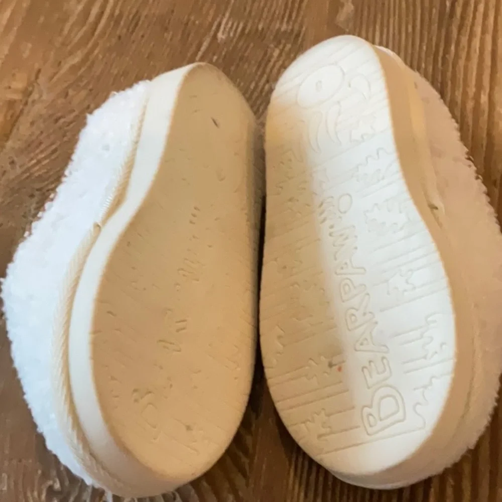 BearPaw Kids Ivory Plush Slip-On Slippers with Decorative Trim